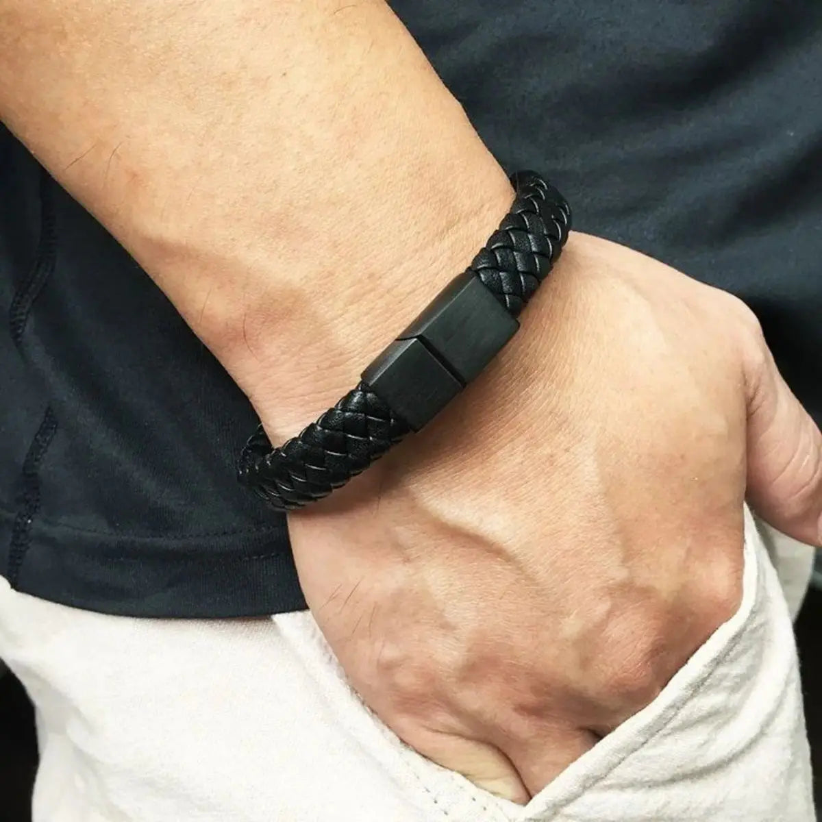 Retro Men'S Leather Open Bangle, Simple Multi-Size Woven Leather Hand Rope, Outdoor Sports Gift