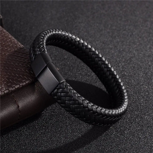 Retro Men'S Leather Open Bangle, Simple Multi-Size Woven Leather Hand Rope, Outdoor Sports Gift